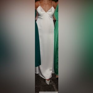 Elegant White Satin Maxi Slip Dress with Spaghetti Straps